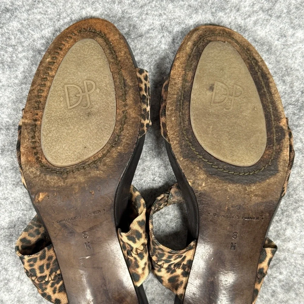 Donald J Pliner Brown Congo Mesh Elastic Leopard Print Sandals Mules BARE 8 Heel